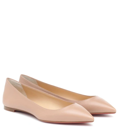 Christian Louboutin Ballalla Point-toe Red Sole Ballet Flats In Neutral
