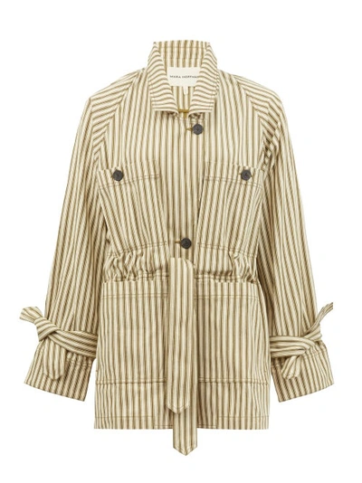 Mara Hoffman + Net Sustain Arlo Belted Striped Tencel Lyocell And Organic Cotton-blend Twill Jacket In Ecru