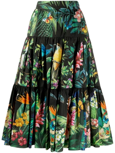 Dolce & Gabbana Tiered Printed Cotton-poplin Midi Skirt In Multicolor