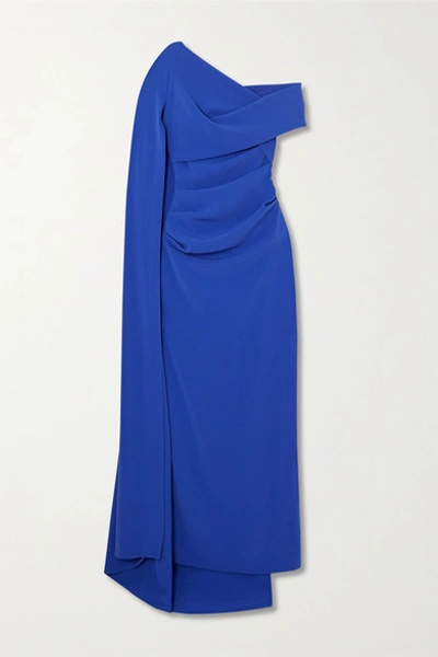 Talbot Runhof Rosedale Draped Cape-effect Crepe Gown In Royal Blue