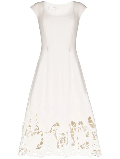 Oscar De La Renta Embroidered Cutout Wool-blend Cady Midi Dress In White