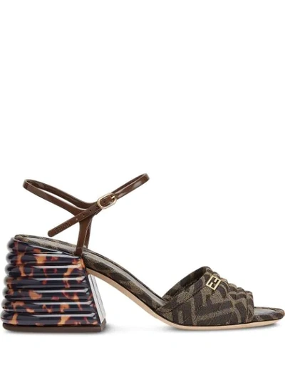 Fendi Logo-embellished Quilted Canvas-jacquard Sandals In Brown