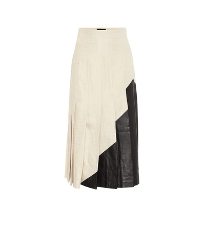Joseph Saar Leather-paneled Pleated Linen Maxi Skirt In Beige
