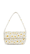 Staud Tommy Leather-trimmed Beaded Satin Shoulder Bag In Daisy White Beading
