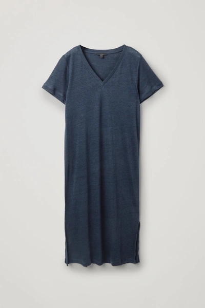 Cos Linen T-shirt Dress In Blue