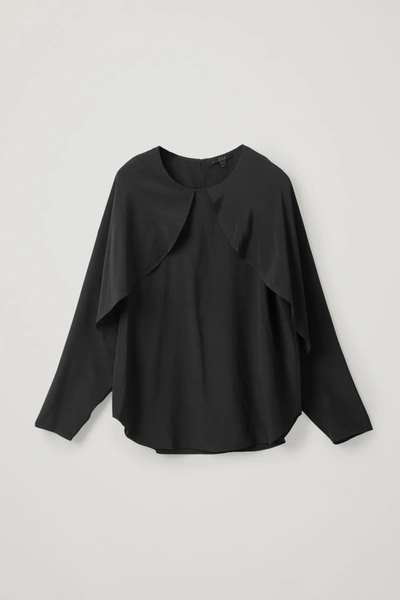 Cos Silk Top With Open Sleeves In Black