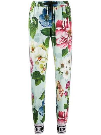 Dolce & Gabbana Cady Jogging Pants With Floral Ombre Print In Light Blue,blue,green
