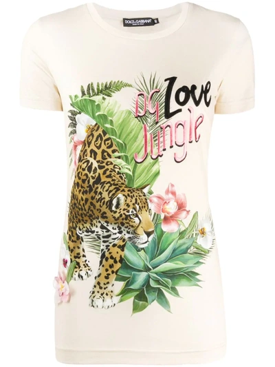 Dolce & Gabbana Jersey T-shirt With Leopard Print In Neutrals