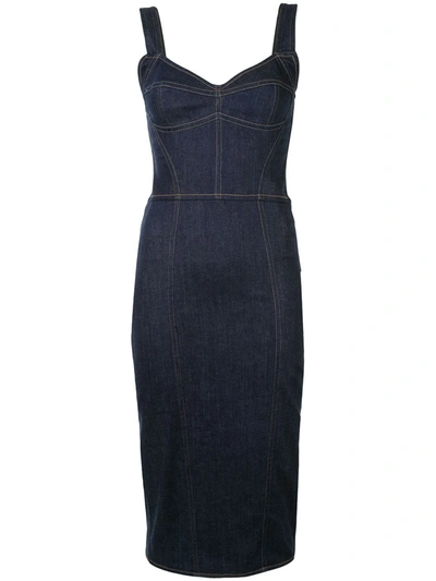 Dolce & Gabbana Form-fitting Denim Midi Dress In Dark Blue