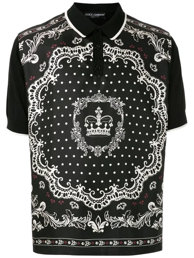 Dolce & Gabbana Silk Polo Shirt In Bandana Print In Black