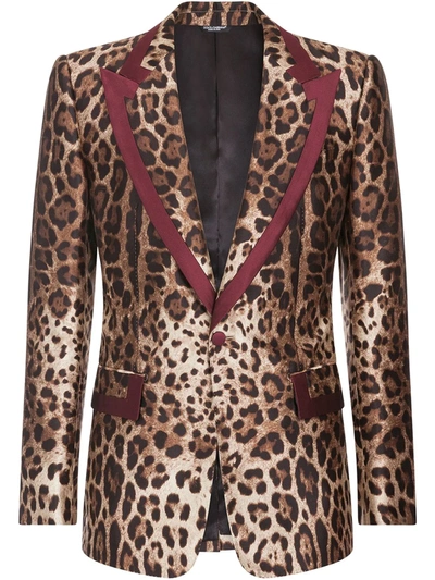 Dolce & Gabbana Silk Mikado Casino Jacket With Leopard Print In Animal Print