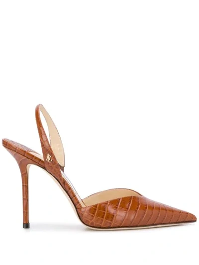 Jimmy Choo Thandi 100 Slingback Croc-embossed Leather Courts In Brown