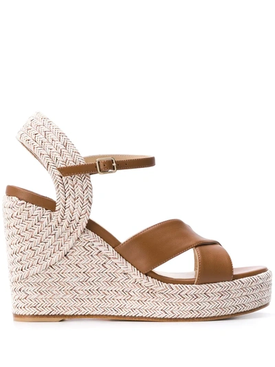 Jimmy Choo Dellena 100 Leather Espadrille Wedge Sandals In Brown