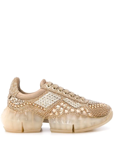 Jimmy Choo Diamond Crystal-embellished Sneakers In Gold