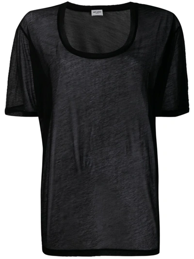 Saint Laurent Scoop Neck Semi-sheer T-shirt In Black