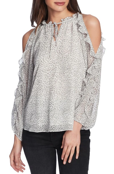 1.state Serene Printed Cold-shoulder Top In New Ivory Multi