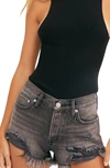 Free People Loving Good Vibrations Fray Hem Denim Shorts In Sulphor Black