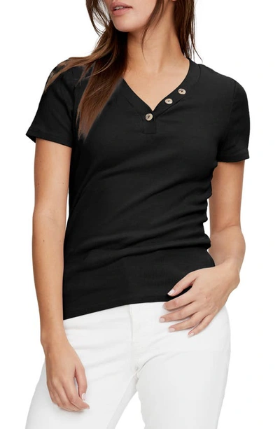 Michael Stars Kiana Short Sleeve Henley T-shirt In Black