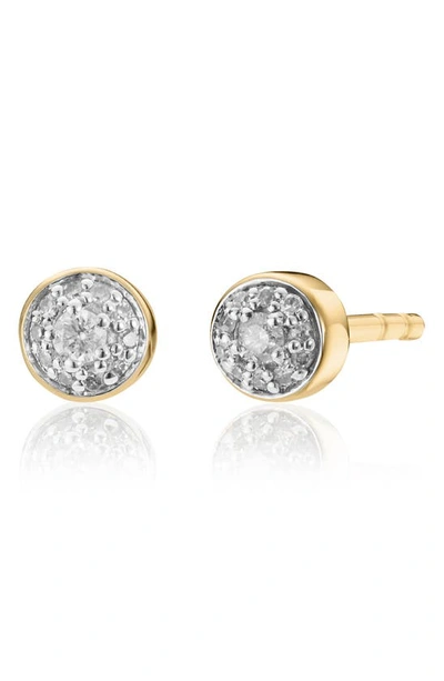 Monica Vinader Diamond And 18k Yellow Gold Vermeil Fiji Tiny Button Stud Earrings In Y Gold