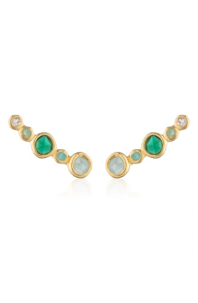 Monica Vinader Gold Plated Vermeil Silver Siren Tonal Multi-stone Climber Earrings In Yellow Gold
