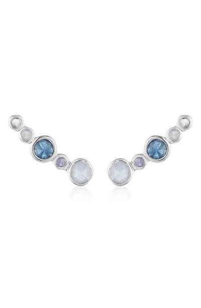 Monica Vinader Siren Tonal Sterling Silver, Rock Crystal, Kyanite, Blue Lace Agate And Tanzanite Climber Earrings
