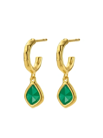 Monica Vinader Green Onyx And 18k Yellow Gold Vermeil Siren Mini Nugget Hoop Earrings In Y Gold