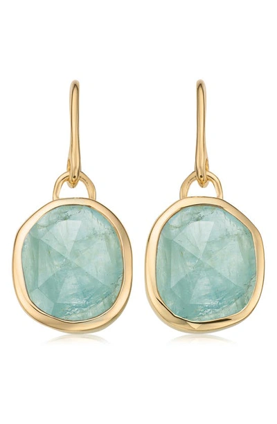 Monica Vinader Aquamarine And 18k Yellow Gold Vermeil Siren Wire Earrings In Y Gold