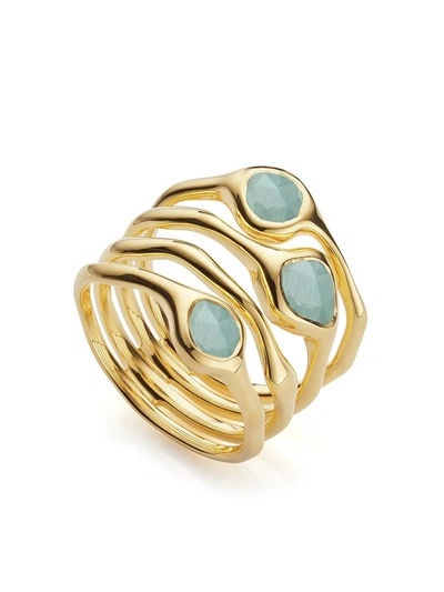 Monica Vinader Siren Cluster 18ct Gold-plated Vermeil And Amazonite Cocktail Ring In Y Gold