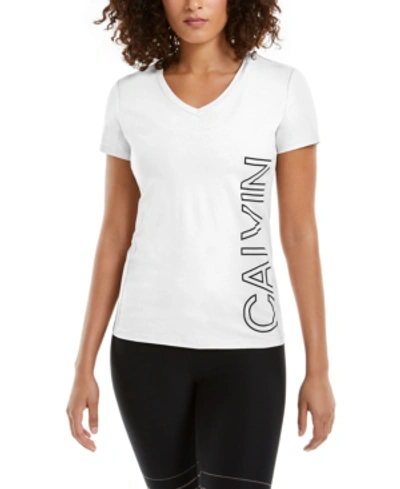 Calvin Klein Performance Outline-logo V-neck T-shirt In White