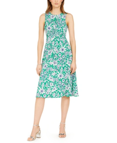 Vince Camuto Twist-knot Floral-print Midi Dress In Green Multi