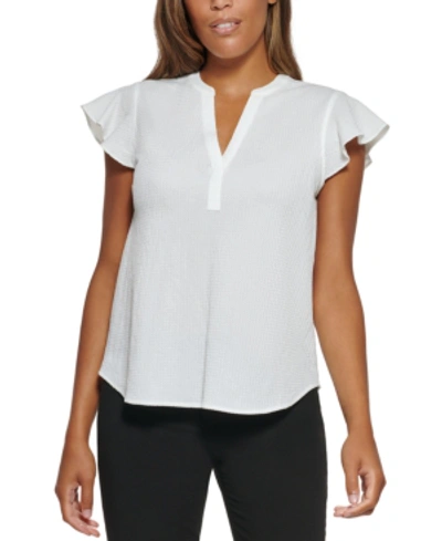 Calvin Klein Plus Size Flutter-sleeve Blouse In Soft White