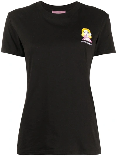 Chiara Ferragni T-shirt With Embroidered Mascot In Black