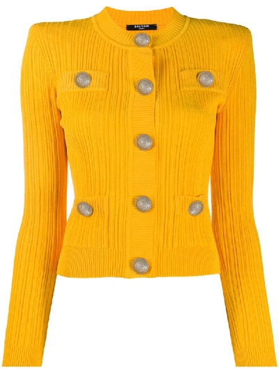 Balmain Fitted Cardigan In Yellow
