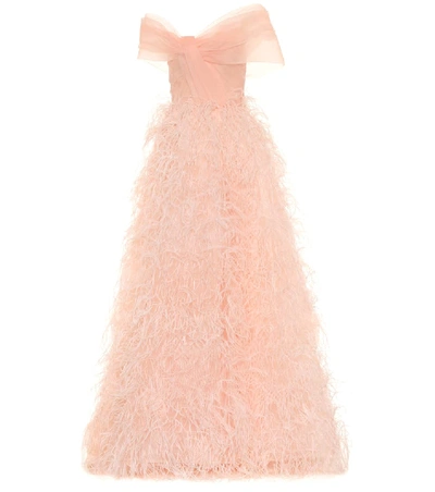 Monique Lhuillier Embellished Organza And Tulle Gown In Pink