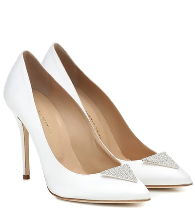 Alessandra Rich Embellished Satin Pumps In White