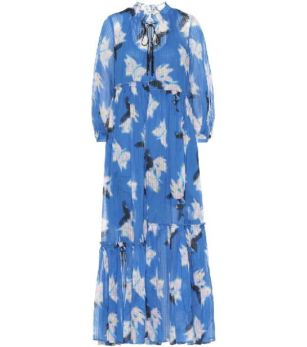 Dorothee Schumacher Energetic Mix Cotton Maxi Dress In Blue | ModeSens
