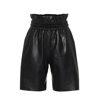 Rta Amata Leather Paperbag Shorts In Black