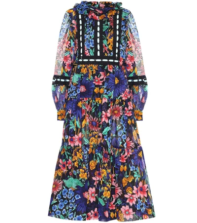 Marc Jacobs Tie-back Crochet-trimmed Floral-print Cotton Midi Dress In Multicoloured