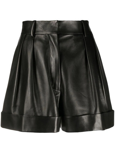Valentino High-rise Wide-leg Leather Shorts In Black