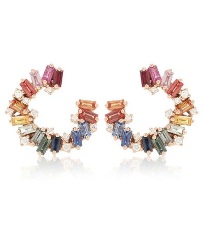 Suzanne Kalan Rainbow Fireworks 18kt Rose Gold Earrings With Diamonds And Sapphires In Multicoloured