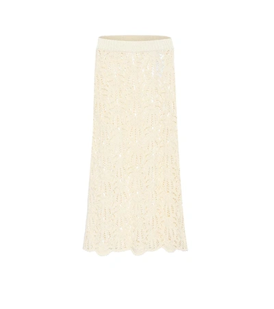 Jil Sander Crochet Lace Midi Skirt In Beige