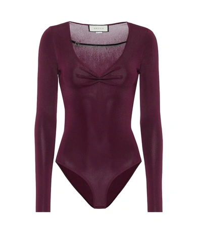 Gucci Embellished Bodysuit In Purple