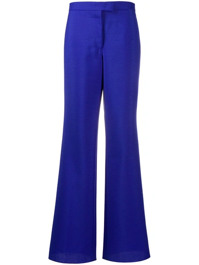 Ferragamo High-rise Wide Mohair-blend Pants In Blue