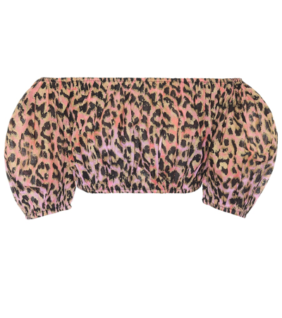 Juliet Dunn Leopard-print Cotton Crop Top In Multicoloured