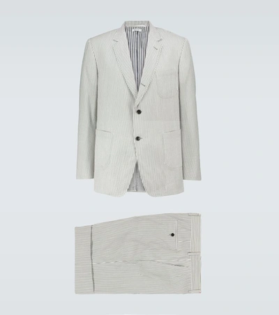 Thom Browne Sack Seersucker Striped Suit In Grey