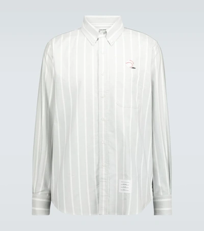 Thom Browne Baseball Icon Striped Oxford Shirt In Grey