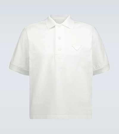 Prada Jersey Polo With Tonal Logo In White