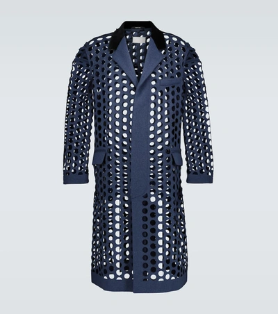 Maison Margiela Perforated Wool-blend Coat In Blue