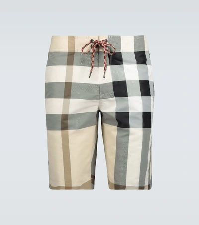 Burberry Large Check Swim Shorts In Beige