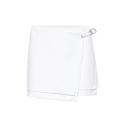 Prada Cotton-blend Tweed Wrap Miniskirt In White